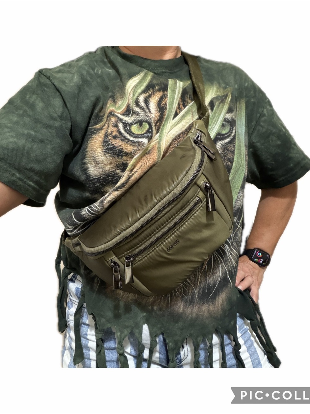 Caraa small sling in Olive color with adjustable strap crossbody fanny pack hip